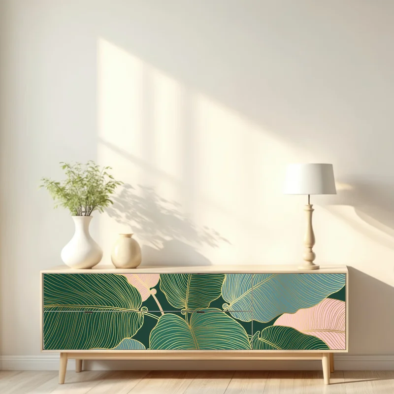 Repositionierbarer Aufkleber tropische blätter mit goldkontur