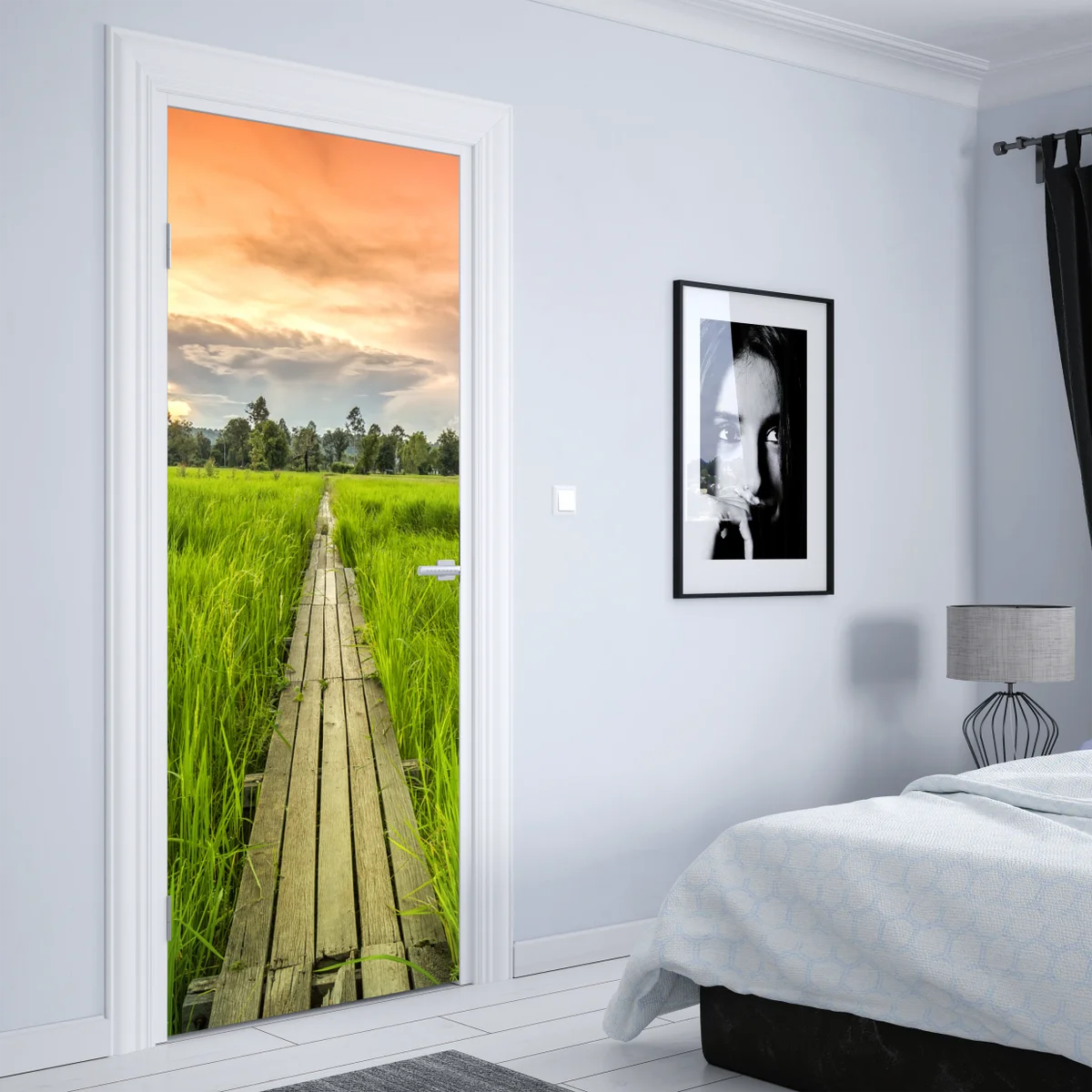 Türaufkleber sonnenuntergang über einer hölzernen brücke in Khonburi Türaufkleber sonnenuntergang über einer hölzernen brücke in Khonburi