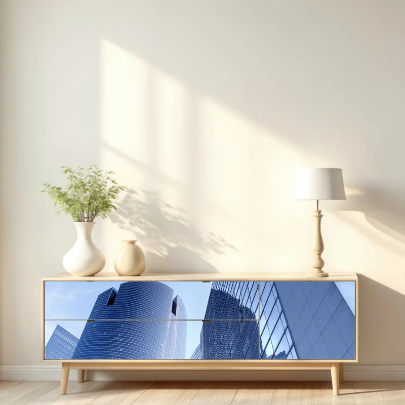 Repositionierbarer Aufkleber moderne blaue stadtsilhouette Repositionierbarer Aufkleber moderne blaue stadtsilhouette