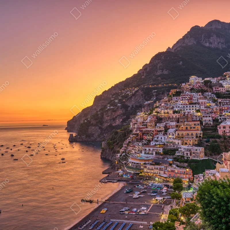 Fensteraufkleber sonnenuntergang über Positano, Amalfiküste Fensteraufkleber sonnenuntergang über Positano, Amalfiküste