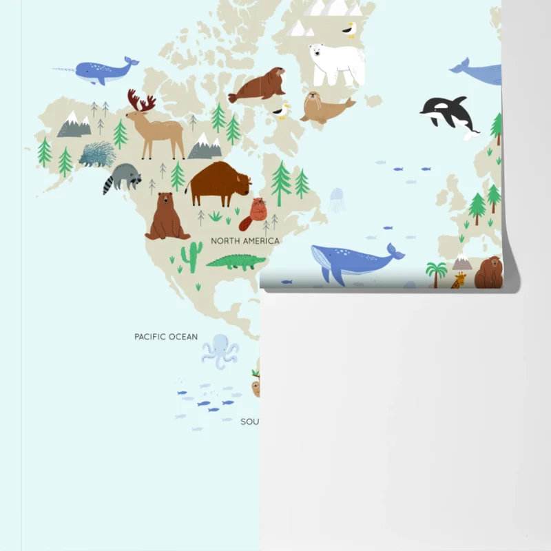 Fototapeta mapa świata ze zwierzętami dla dzieci Fototapeta mapa świata ze zwierzętami dla dzieci