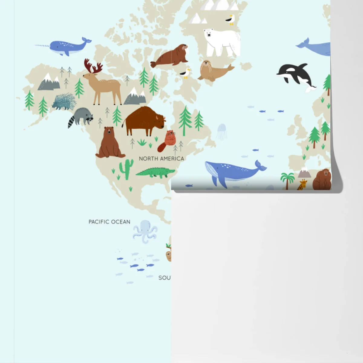 Fototapeta mapa świata ze zwierzętami dla dzieci Fototapeta mapa świata ze zwierzętami dla dzieci