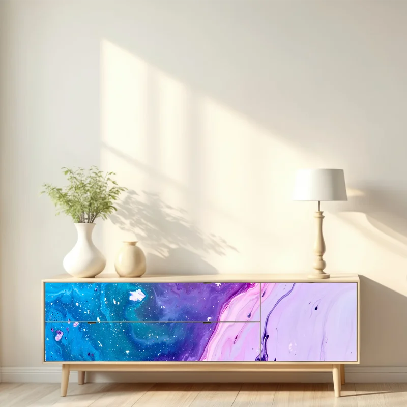 Repositionierbarer Aufkleber lebendige blau-violette abstrakte acrylmalerei