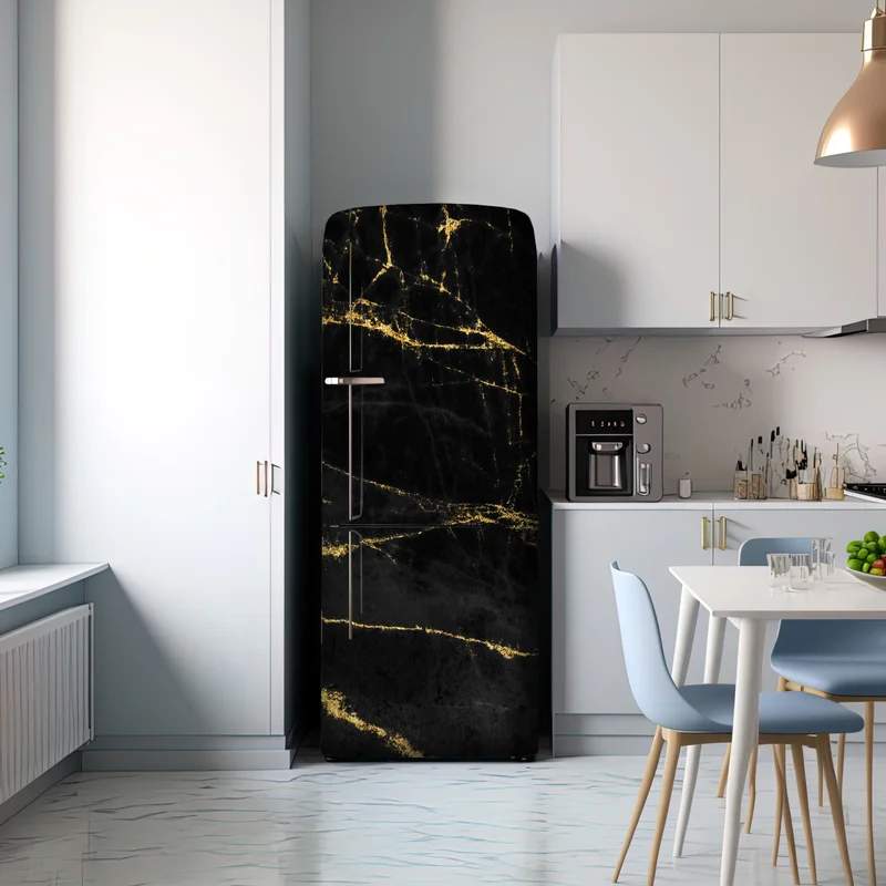 Kühlschrankaufkleber schwarzer marmor mit goldenen adern