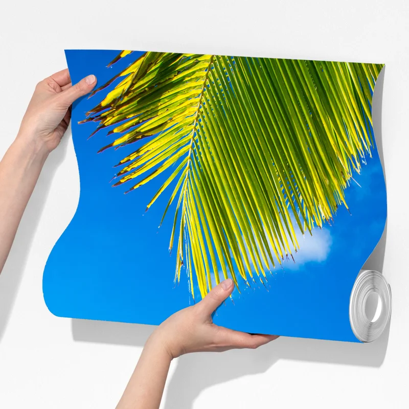 Fototapete tropischer strand in türkis mit palmen und booten Fototapete tropischer strand in türkis mit palmen und booten