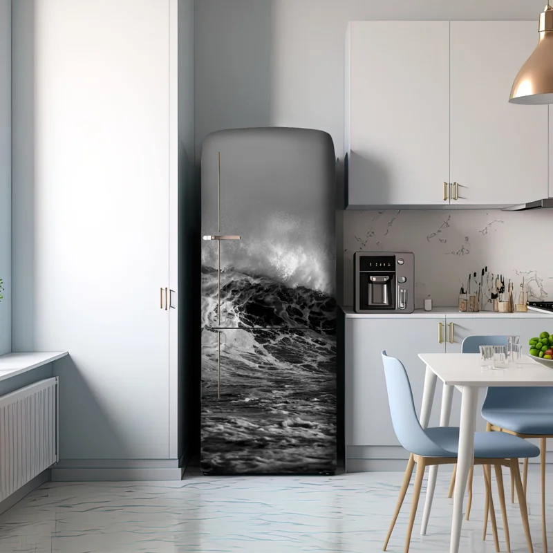 Kühlschrankaufkleber dramatische schwarzweiß-welle des ozeans Kühlschrankaufkleber dramatische schwarzweiß-welle des ozeans