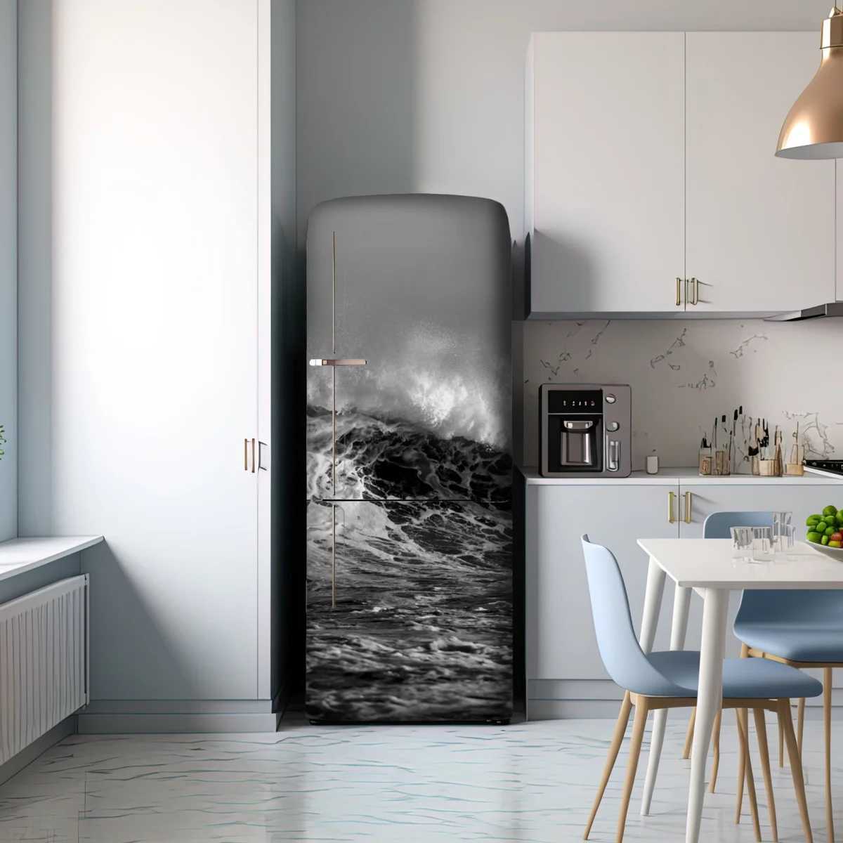 Kühlschrankaufkleber dramatische schwarzweiß-welle des ozeans Kühlschrankaufkleber dramatische schwarzweiß-welle des ozeans