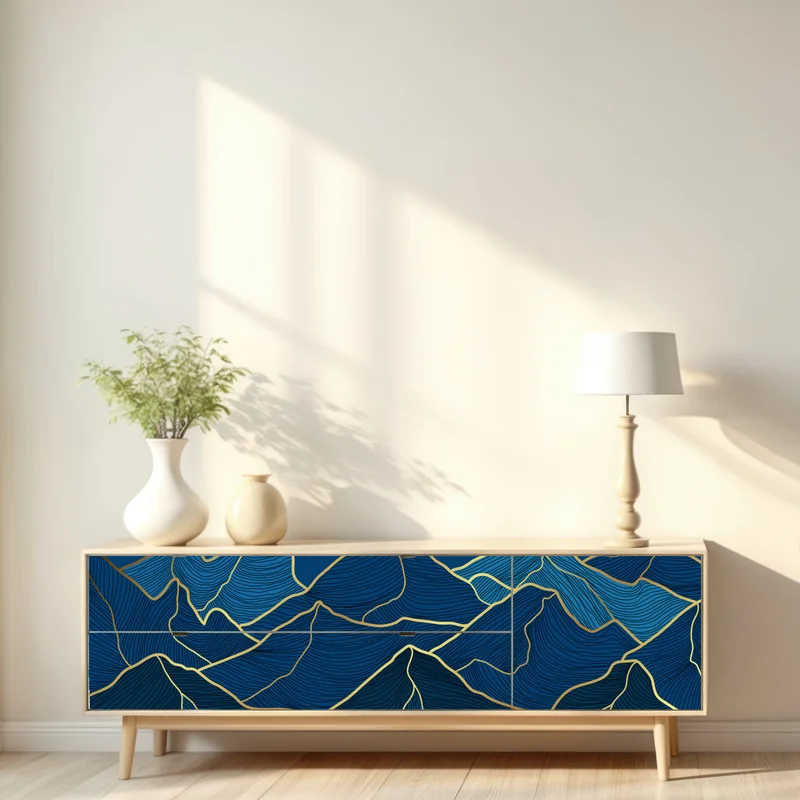 Repositionierbarer Aufkleber goldene linien berglandschaft auf dunkelblauem hintergrund