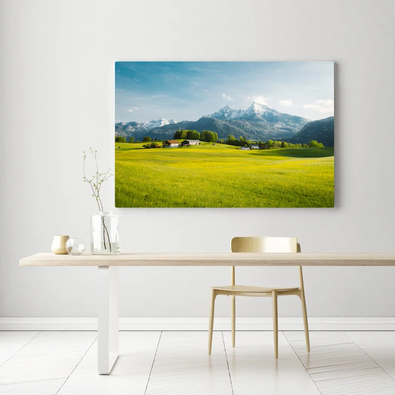 Leinwandbild alpwiese unter schneebedeckten gipfeln Leinwandbild alpwiese unter schneebedeckten gipfeln