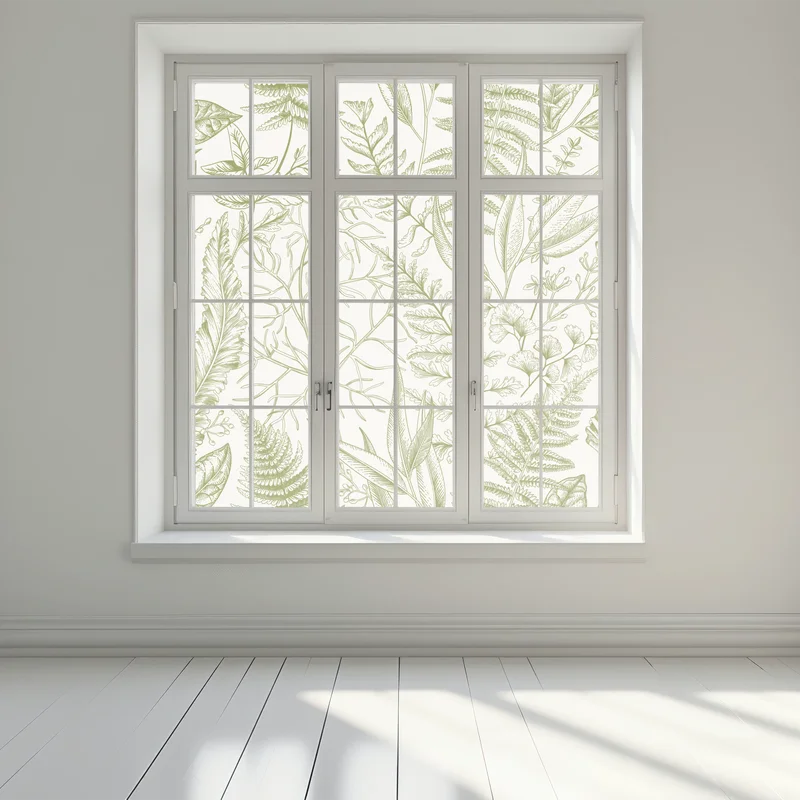 Fensteraufkleber handgezeichnetes grünes blättermotiv