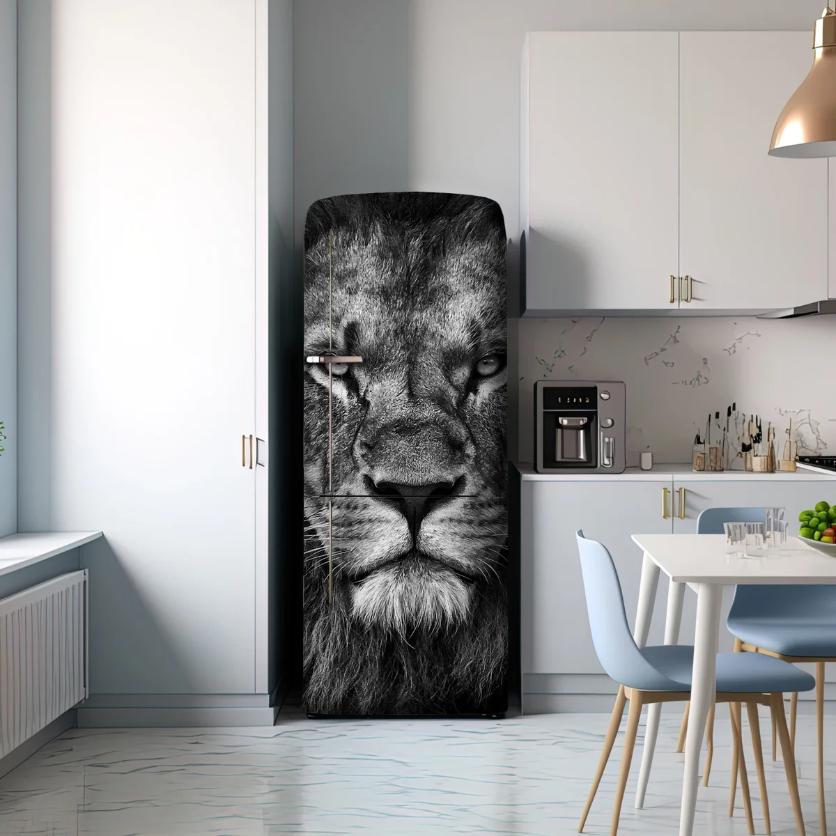 Kühlschrankaufkleber majestätisches löwenportrait in monochrom Kühlschrankaufkleber majestätisches löwenportrait in monochrom