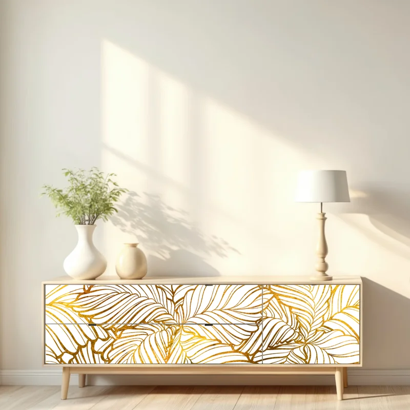 Repositionierbarer Aufkleber goldenes blatt line art muster