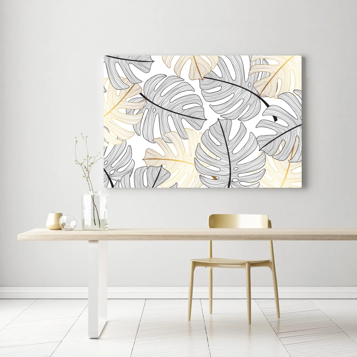 Leinwandbild monstera-blattmuster mit goldakzenten Leinwandbild monstera-blattmuster mit goldakzenten