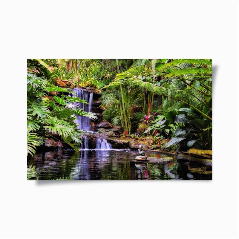 Poster ruhiger tropischer wasserfallgarten • Poster bei Wallnifity® Poster ruhiger tropischer wasserfallgarten • Poster bei Wallnifity®