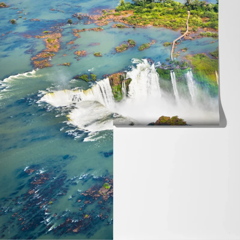 Fototapete luftaufnahme tropischer wasserfälle mit regenbogen Fototapete luftaufnahme tropischer wasserfälle mit regenbogen