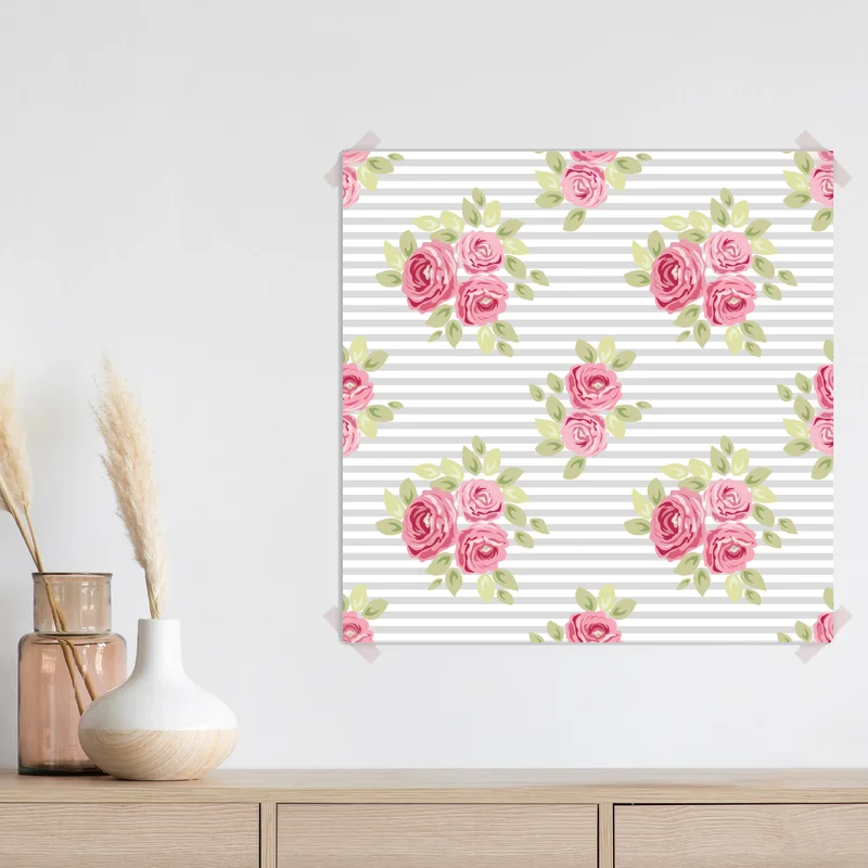 Poster rosa rosenmuster mit grauen streifen • Poster bei Wallnifity® Poster rosa rosenmuster mit grauen streifen • Poster bei Wallnifity®