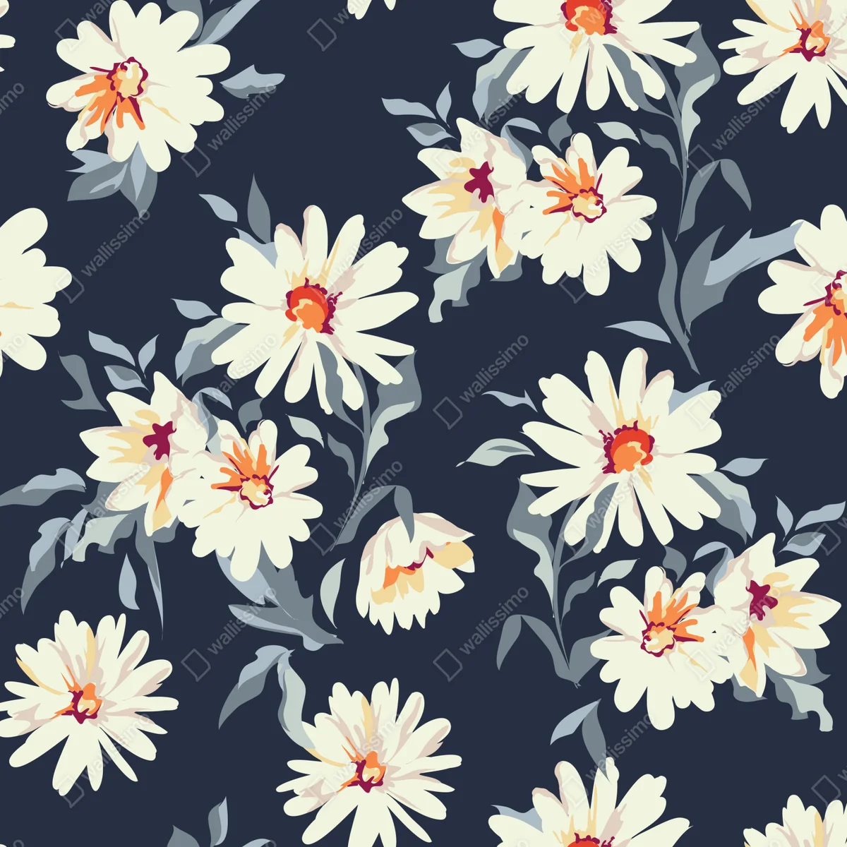 Poster marineblaues gänseblümchenmuster • Poster bei Wallnifity® Poster marineblaues gänseblümchenmuster • Poster bei Wallnifity®