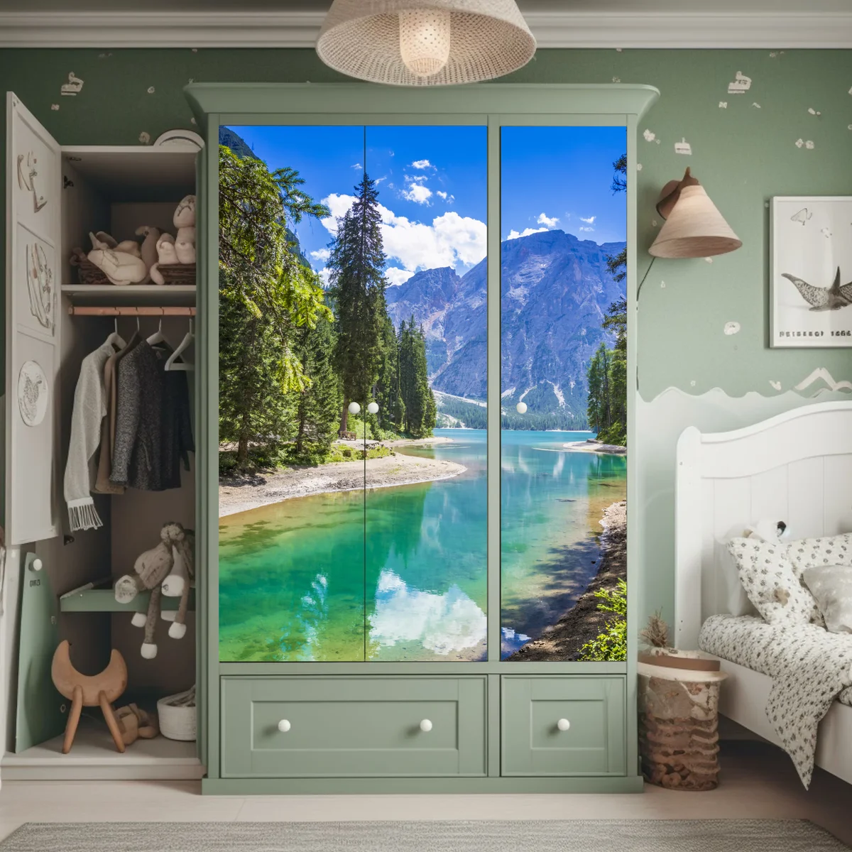 Schrankaufkleber Pragser Wildsee türkisblauer bergsee Schrankaufkleber Pragser Wildsee türkisblauer bergsee