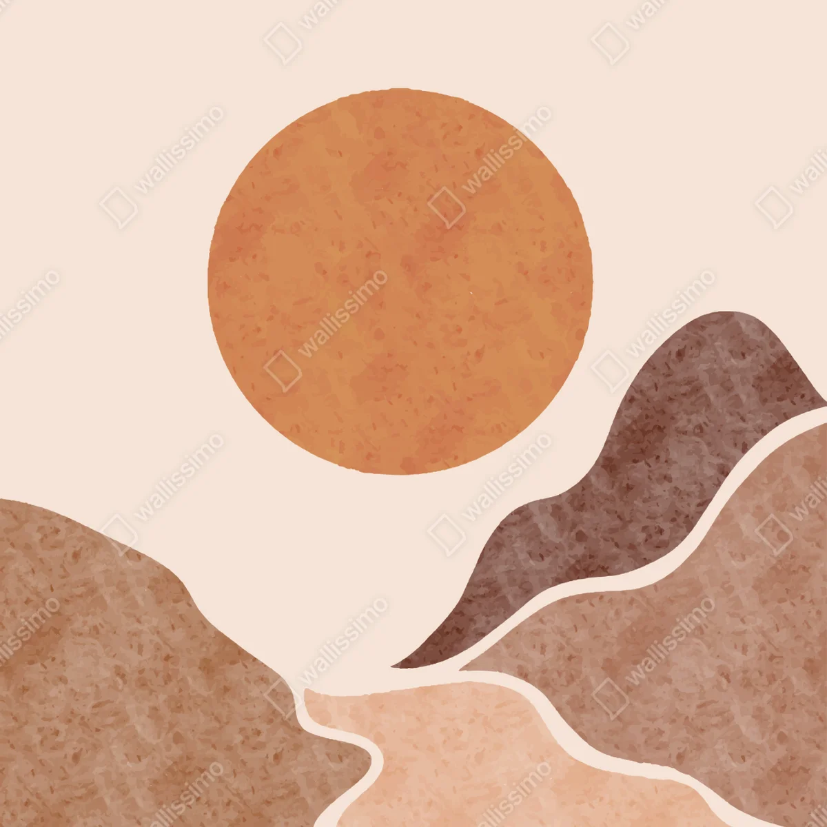 Poster erdiges minimalistisches landschaftsbild mit sonne • Poster bei Wallnifity® Poster erdiges minimalistisches landschaftsbild mit sonne • Poster bei Wallnifity®