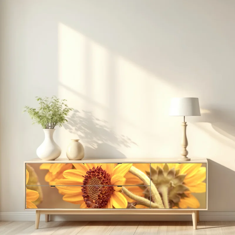 Repositionierbarer Aufkleber vintage sonnenblumen in warmem licht