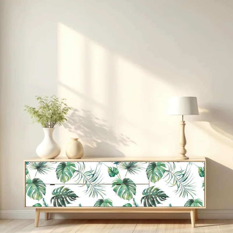 Repositionierbarer Aufkleber aquarell tropische blätter muster