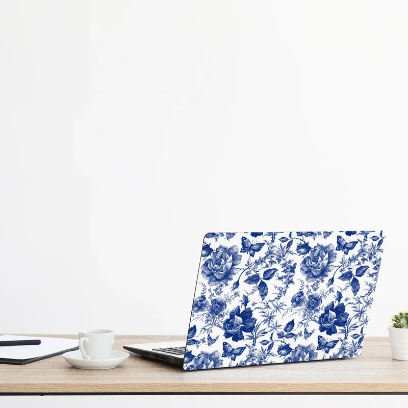 Laptop-Aufkleber blaues blumen toile-muster