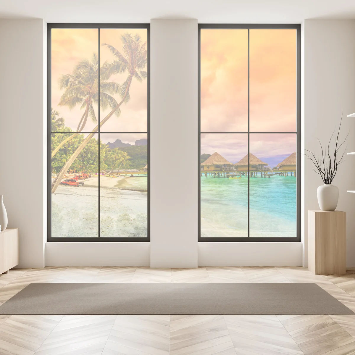 Fensteraufkleber sonnenuntergang in Bora Bora über wasserbungalows Fensteraufkleber sonnenuntergang in Bora Bora über wasserbungalows