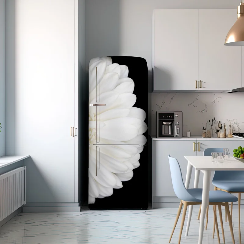 Kühlschrankaufkleber weiße gerbera auf schwarzem hintergrund minimalistische nahaufnahme