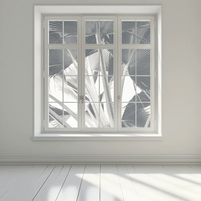 Fensteraufkleber tropische komposition von bananenblättern