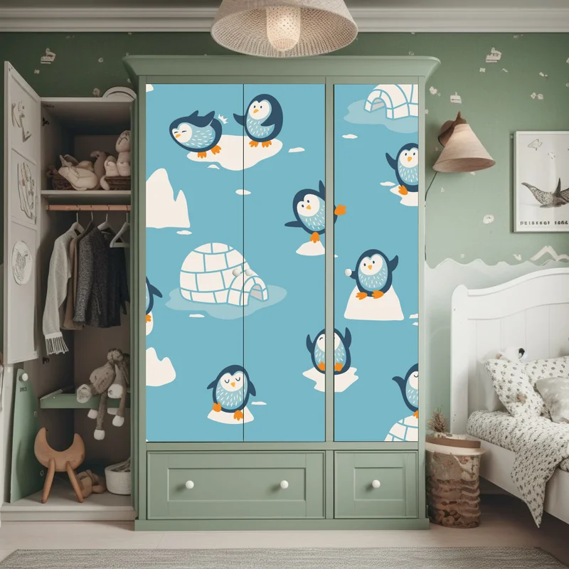 Schrankaufkleber verspieltes pinguinmuster für kinderzimmer Schrankaufkleber verspieltes pinguinmuster für kinderzimmer
