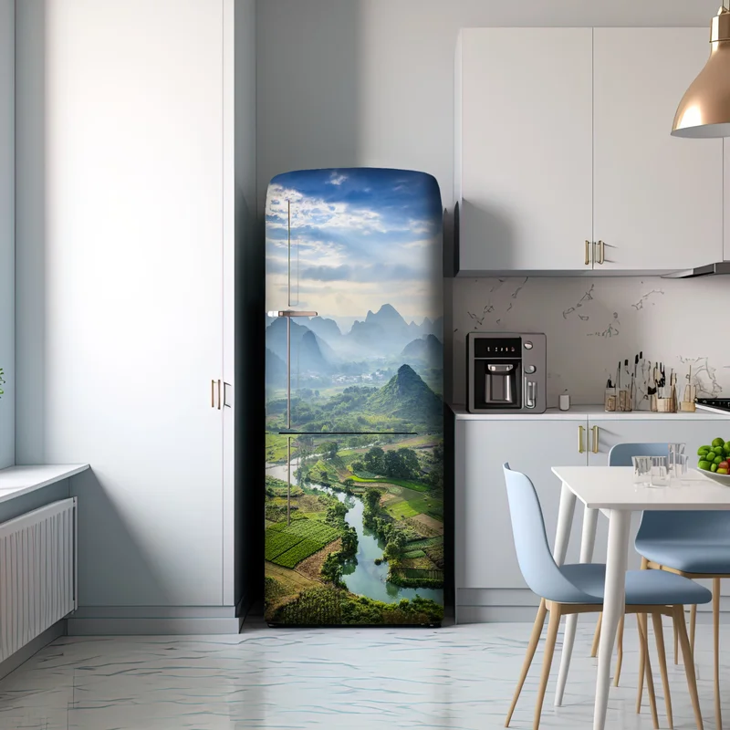 Kühlschrankaufkleber nebliges karsttal bei sonnenaufgang