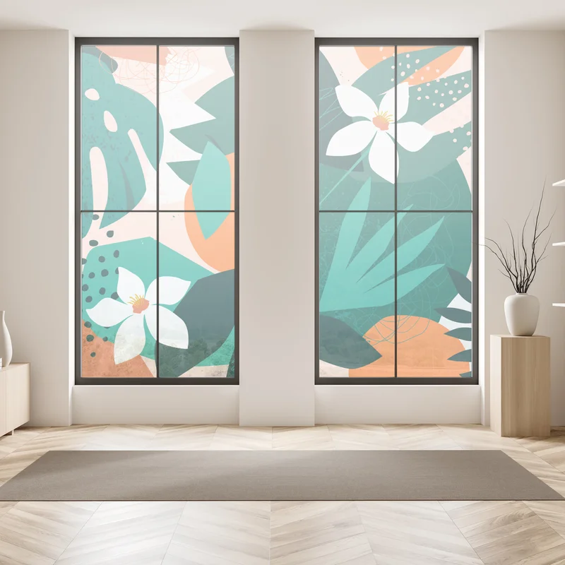 Fensteraufkleber tropische blätter und zitrus illustration