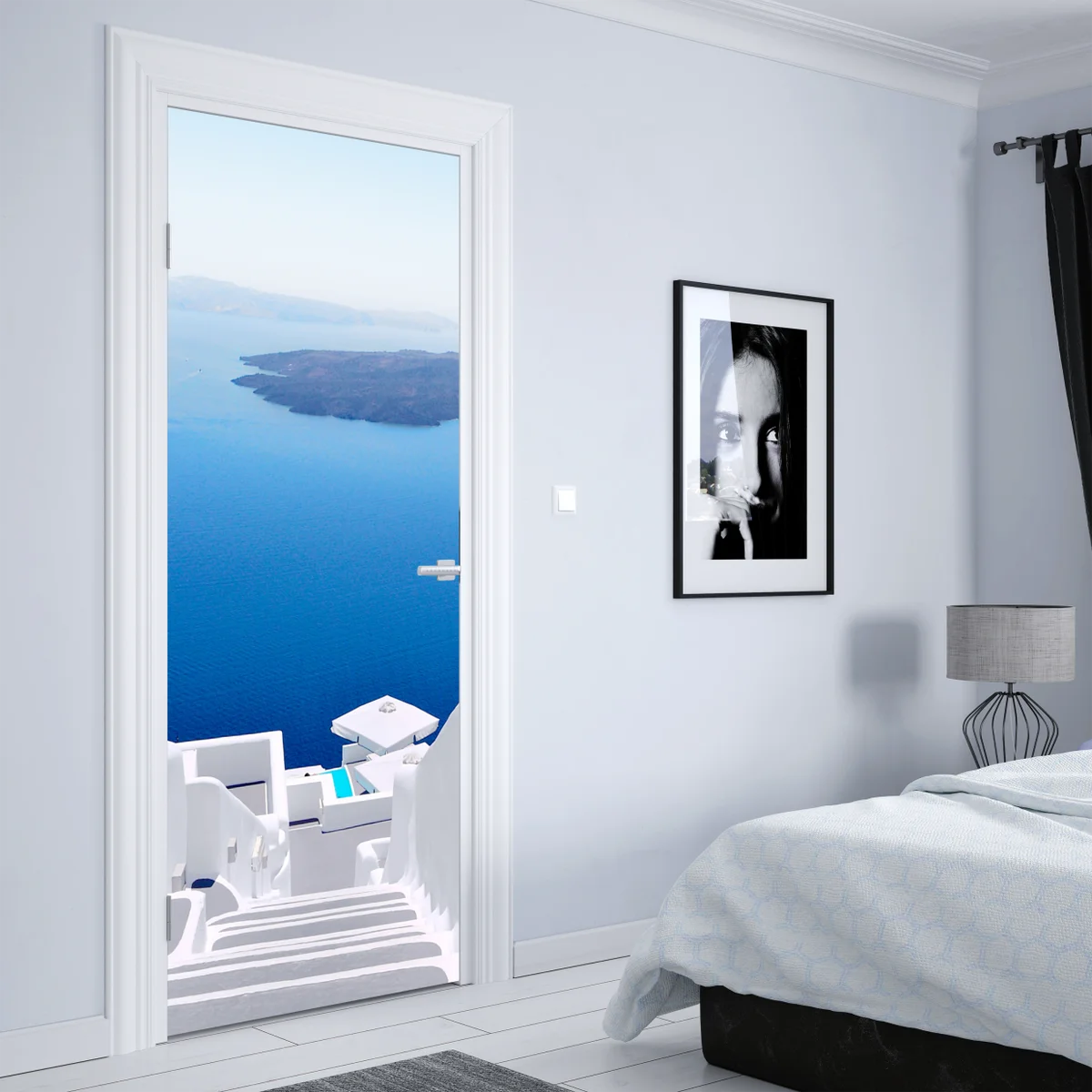 Türaufkleber Santorini weiße treppen zum meer Türaufkleber Santorini weiße treppen zum meer