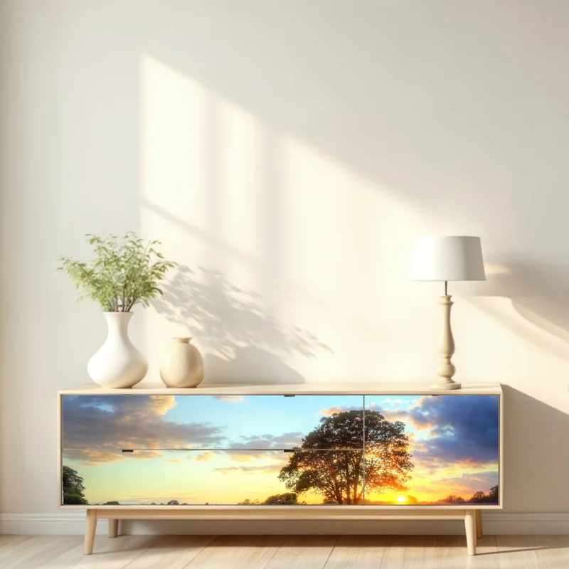 Repositionierbarer Aufkleber lavendersonnenuntergang mit bunten heißluftballons