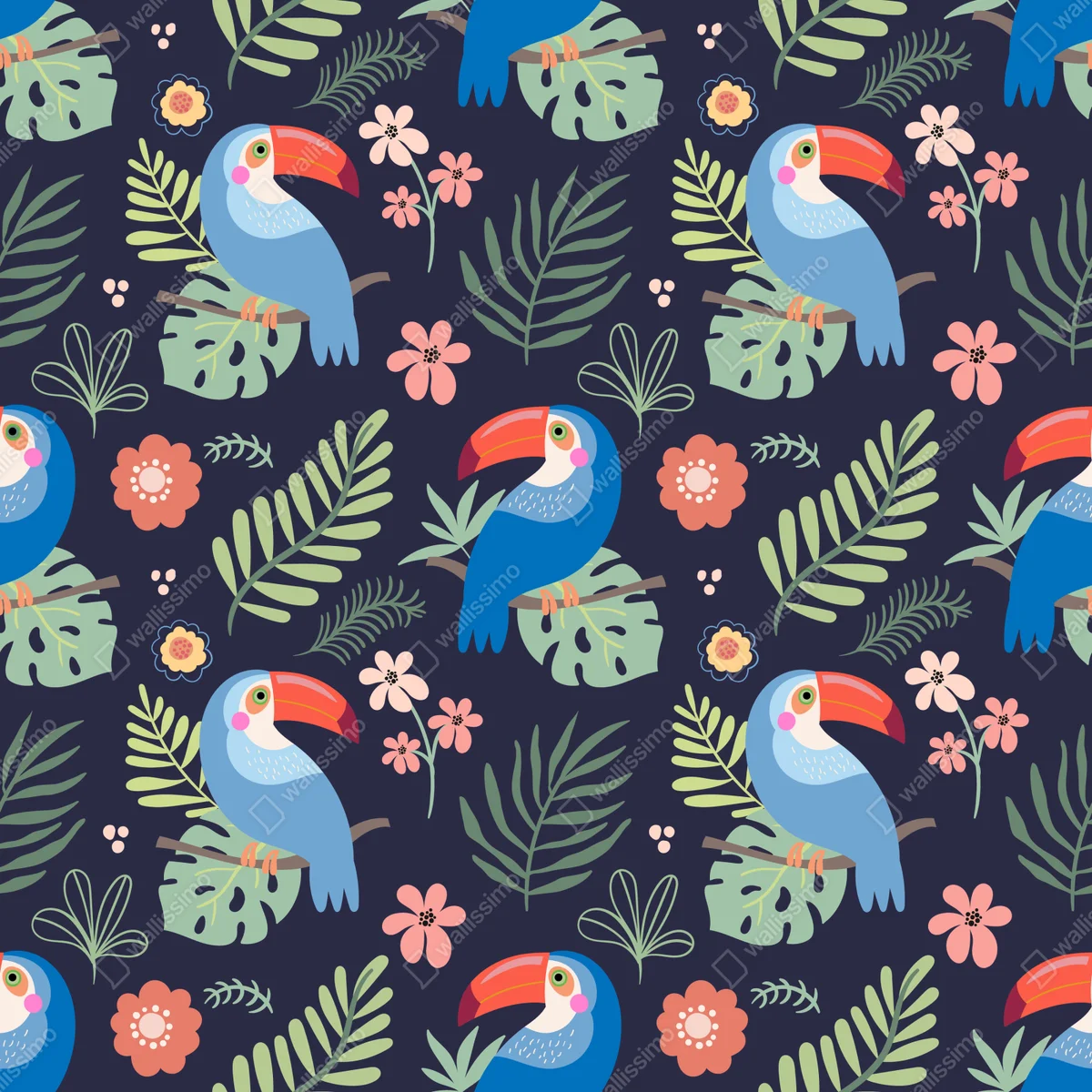 Laptop-Aufkleber tropisches tukanmuster auf dunkelblauem hintergrund Laptop-Aufkleber tropisches tukanmuster auf dunkelblauem hintergrund