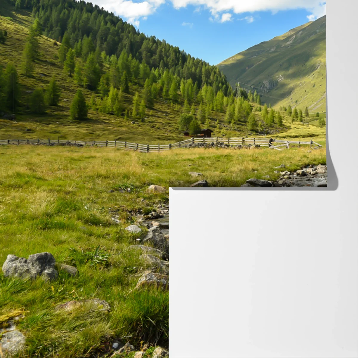 Fototapete alpenbach im sonnigen tal Fototapete alpenbach im sonnigen tal