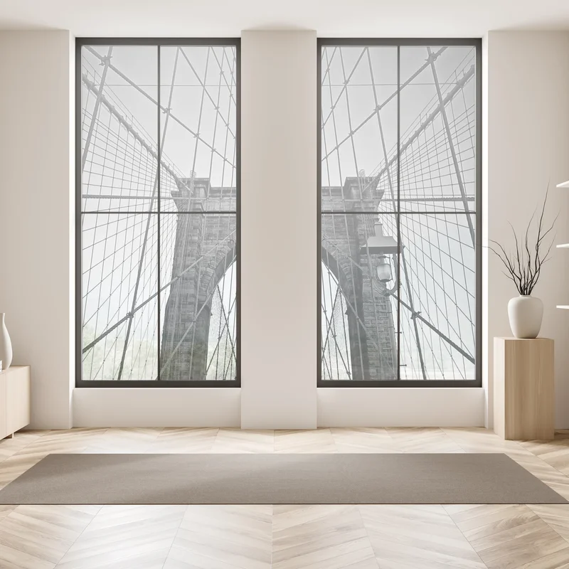 Fensteraufkleber symmetrische hängebrücke in schwarzweiß Fensteraufkleber symmetrische hängebrücke in schwarzweiß