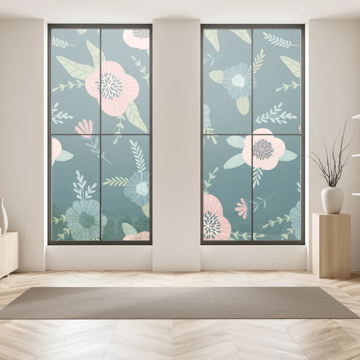 Fensteraufkleber pastelliges botanisches blumenmuster Fensteraufkleber pastelliges botanisches blumenmuster