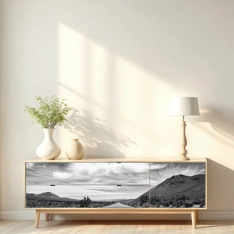 Repositionierbarer Aufkleber Death Valley offene Straße in schwarzweiß