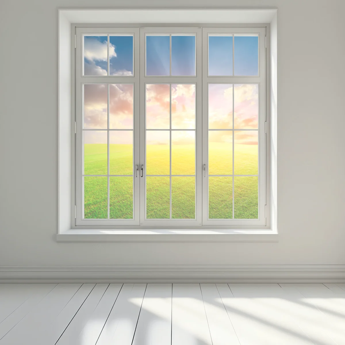 Fensteraufkleber sonnenbeschienene wiese bei sonnenuntergang Fensteraufkleber sonnenbeschienene wiese bei sonnenuntergang