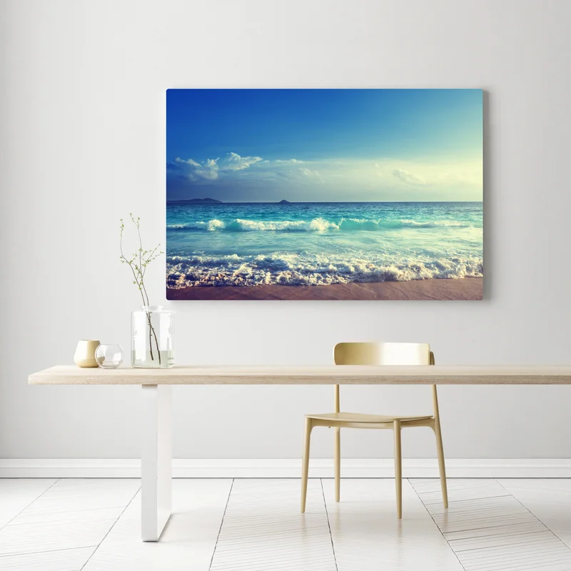 Leinwandbild strand auf den Seychellen bei sonnenuntergang Leinwandbild strand auf den Seychellen bei sonnenuntergang