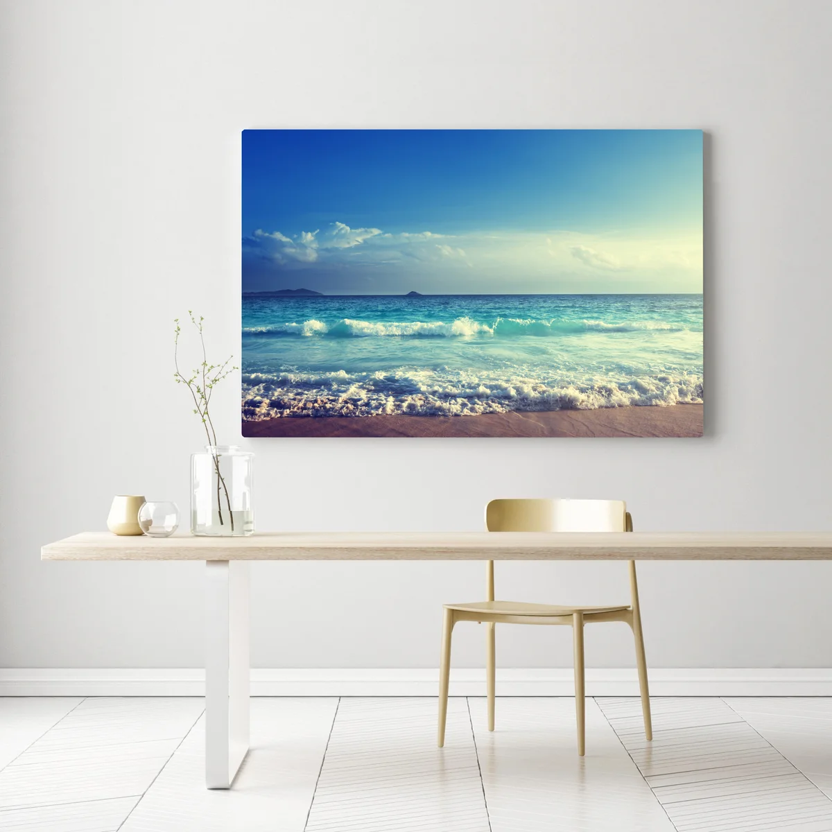 Leinwandbild strand auf den Seychellen bei sonnenuntergang Leinwandbild strand auf den Seychellen bei sonnenuntergang