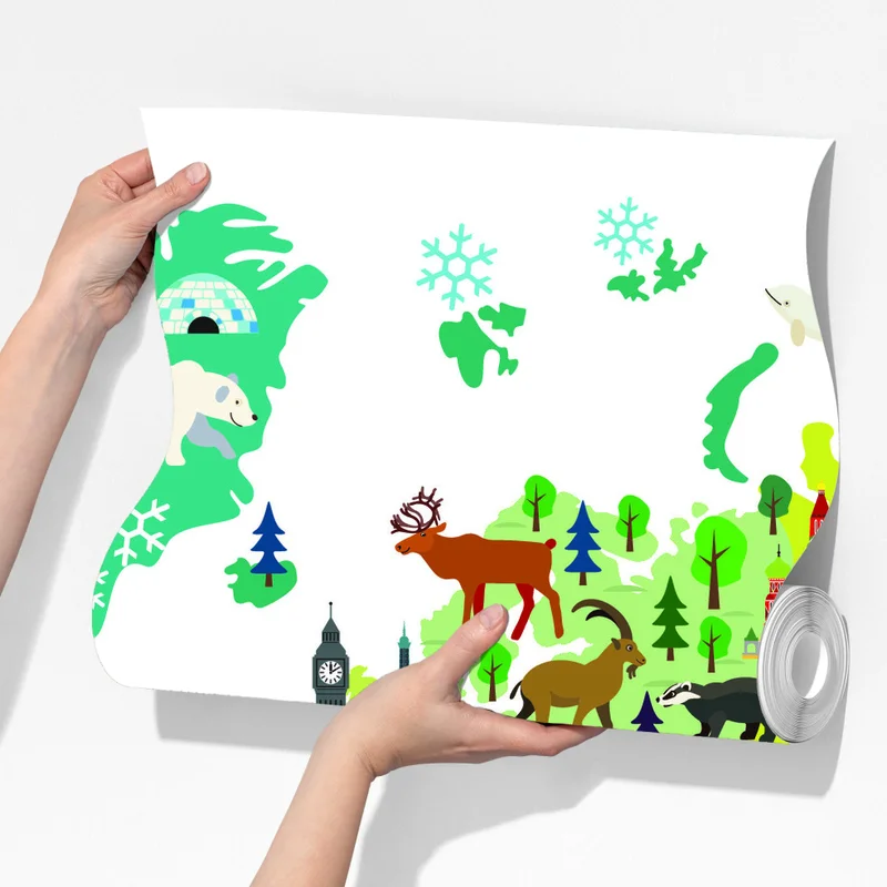 Fototapeta kolorowa mapa świata z zwierzętami Fototapeta kolorowa mapa świata z zwierzętami