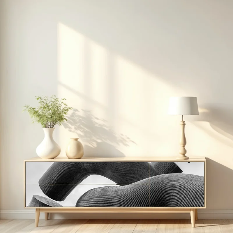 Repositionierbarer Aufkleber gekrümmte formen abstrakte skulptur in grau