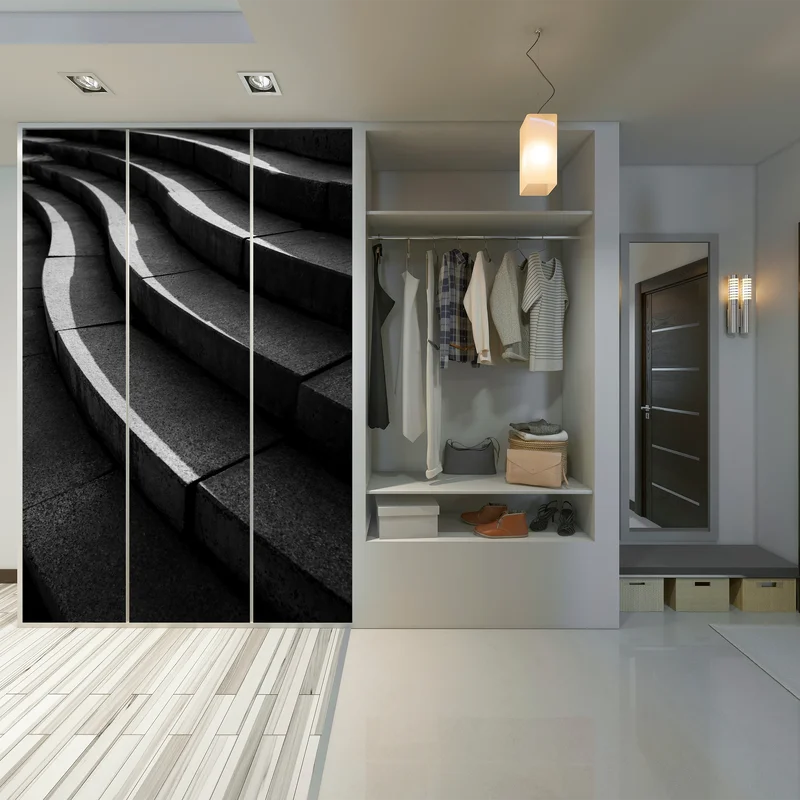 Schrankaufkleber geschwungene betontreppe im schatten