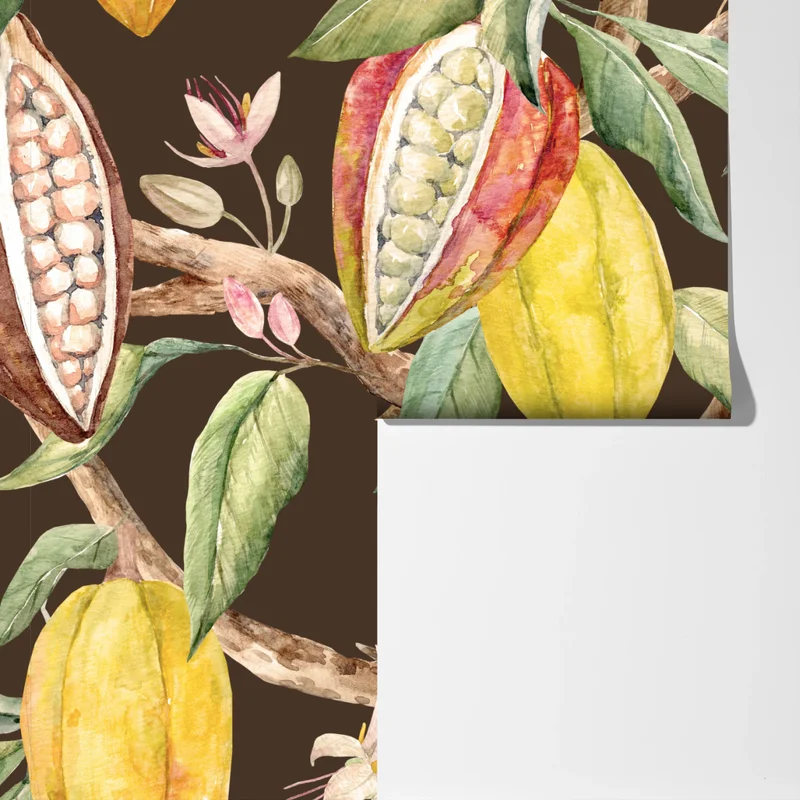 Fototapete aquarell kakaofrüchte botanisches muster Fototapete aquarell kakaofrüchte botanisches muster