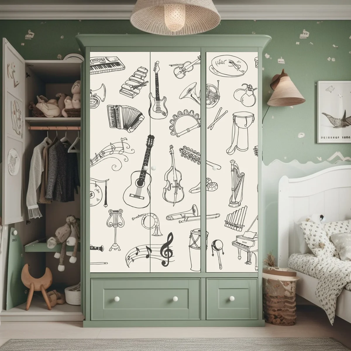 Schrankaufkleber handgezeichnete musikinstrumente collage Schrankaufkleber handgezeichnete musikinstrumente collage