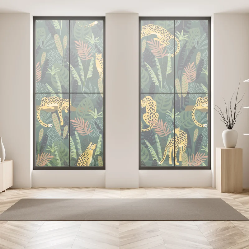 Fensteraufkleber tropisches leopardenmuster Fensteraufkleber tropisches leopardenmuster