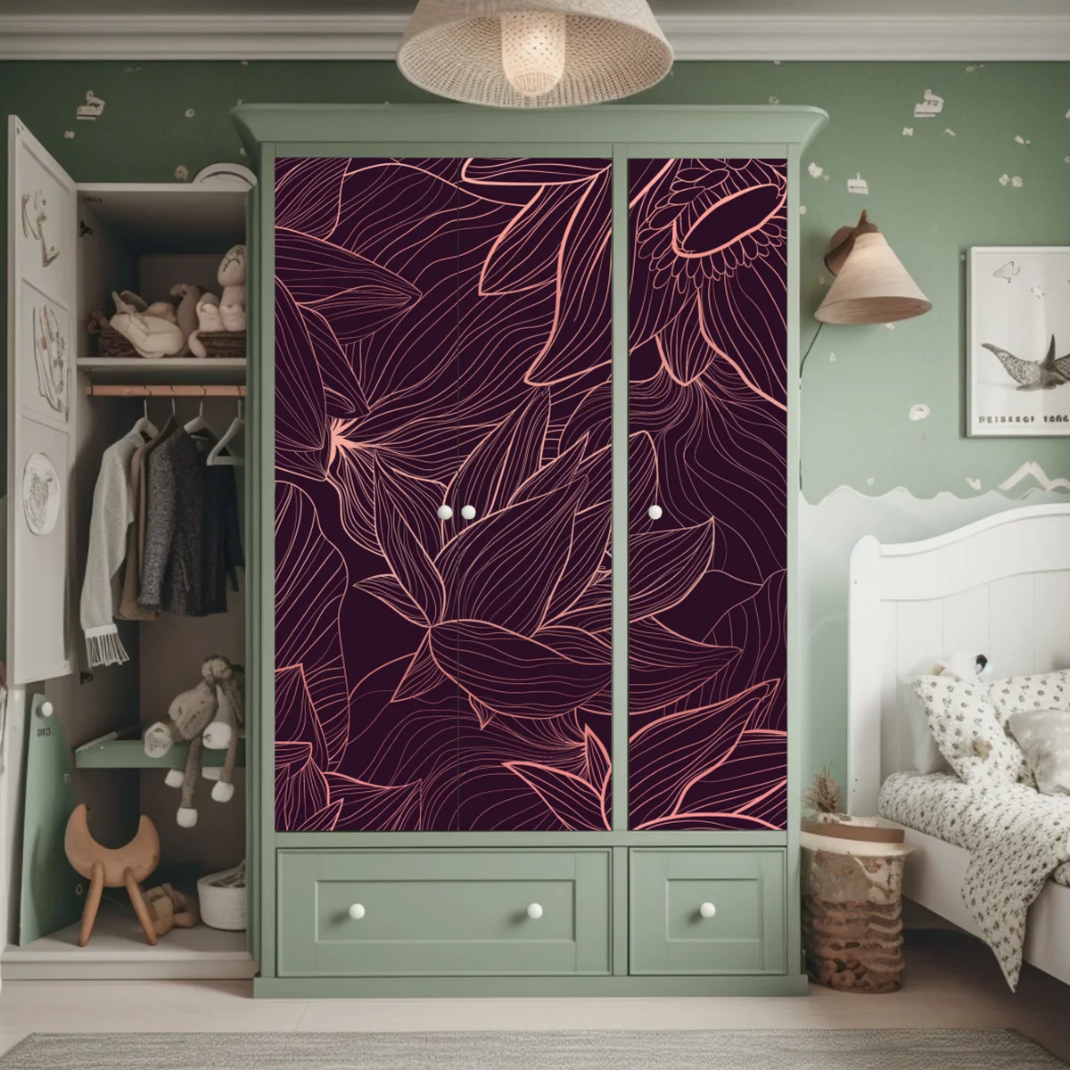 Schrankaufkleber elegantes rosa linienblumenmuster Schrankaufkleber elegantes rosa linienblumenmuster