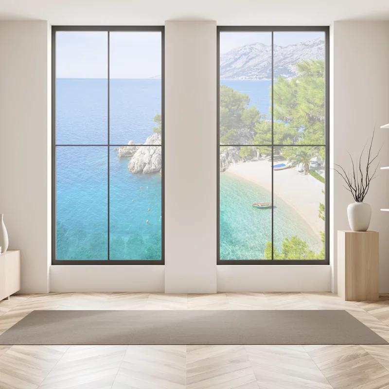 Naklejka na okno spokojna turkusowa zatoczka z łódkami